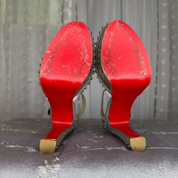 Studded Platform Suede Pewter High Heel Pumps - Picture 10 of 16